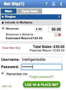 The Coral bookmaker bet slip.