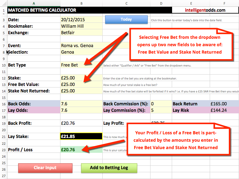 Matched Betting Spreadsheet - Free Bet Calculation